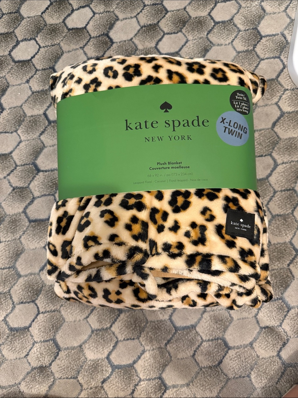 kate spade Leopard Print Plush Throw in Cream, Black, Gold
